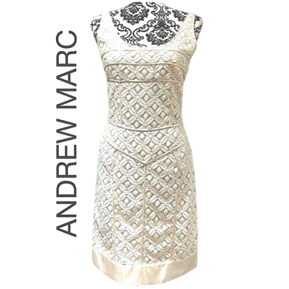 Andrew Marc.EUC.Gorgeous crochet silk lined sleeveless midi dress.Ivory&Cream.4